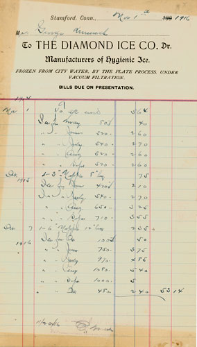 Diamond Ice Company, 1916 invoice