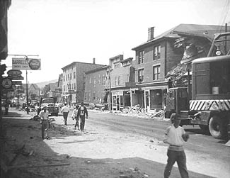 block of buildings in Naugatuck, ready to be demolished