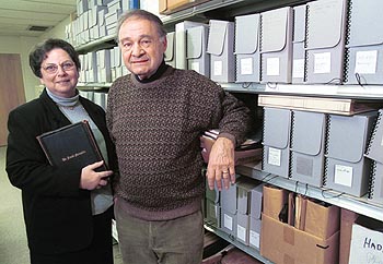 Linda Baulsir and Irwin Miller in the archives room