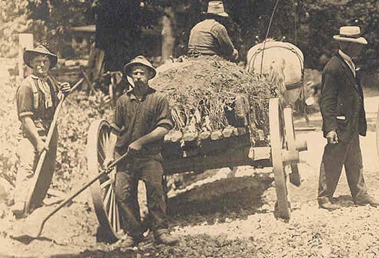 laying rocks on Scofieldtown Road, detail from above