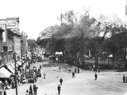 the parade begins at the Ferguson Library